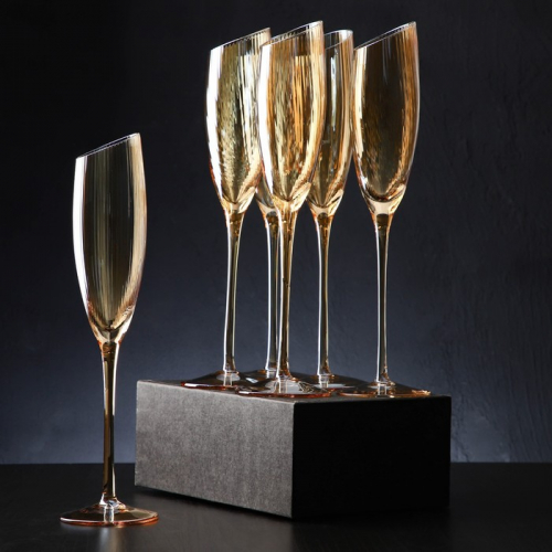 Набор бокалов стеклянных для шампанского Magistro «Иллюзия», 180 мл, 5,5×27,5 см, 6 шт, цвет золотой