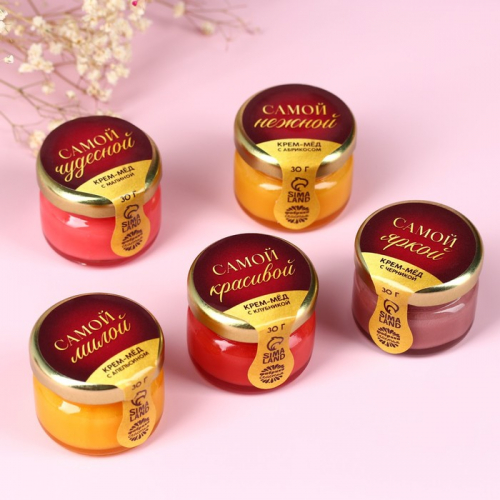 Набор «Любви и счастья»: крем-мёд 30 г. Х 5 шт., чай с лесными ягодами 50 г.