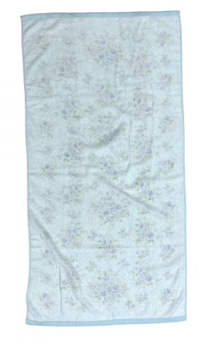 Большое голубое полотенце с розовыми букетами  №65