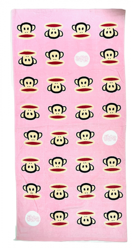 Розовое полотенце с детским принтом обезьянки  (150 х 75 см) №707