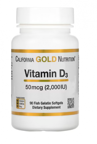 California Gold Nutrition, витамин D3, 50 мкг (2000 МЕ), 90 рыбно-желатиновых капсул