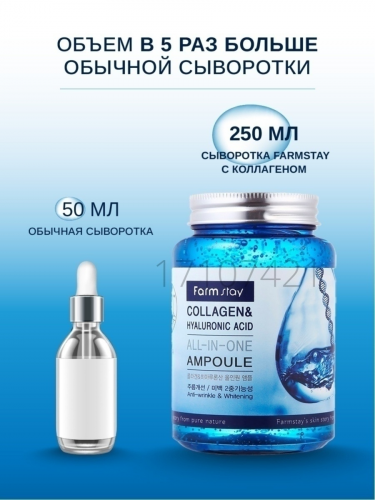 Farm Stay /Увлажняющая сыворотка для лица с гиалуроновой кислотой Collagen. 250 мл.