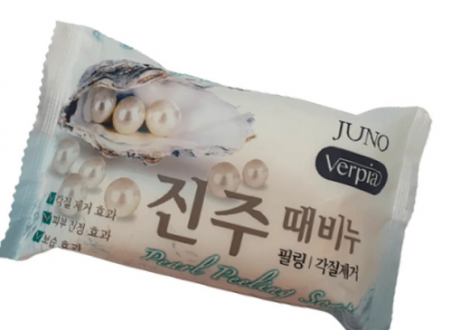 Juno/ Осветляющее пилинг-мыло для лица и тела с экстрактом жемчуга Juno Verpia Pearl Peeling Soap, 150 .