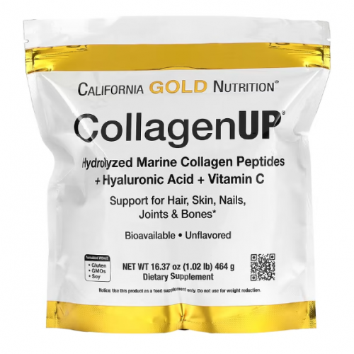 California Gold Nutrition, CollagenUP, гидролизованные пептиды морского коллагена с гиалуроновой кислотой и витамином C, с нейтральным вкусом, 464 г (16,37 унции)