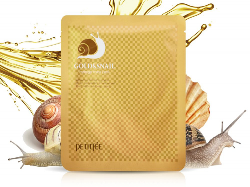 Омолаживающая тканевая маска с Золотом и Улиткой Petitfee Gold & Snail Hydrogel Mask Pack, 30 г