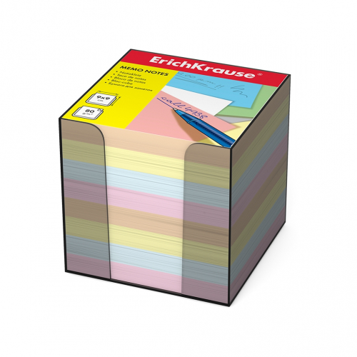 Бумага для заметок ErichKrause®, 90x90x90 мм, 4 цвета, в пластиковой подставке