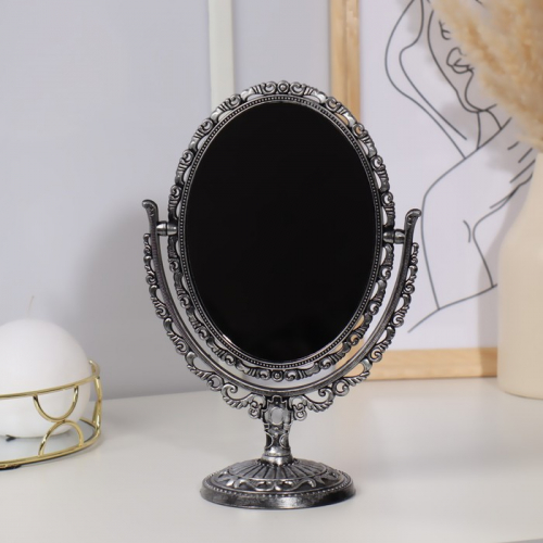 Зеркало настольное, двустороннее, с увеличением, зеркальная поверхность 11,5 × 15,7 см, цвет чёрный/серебристый