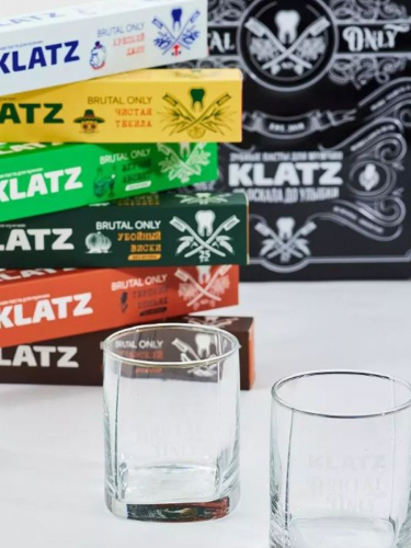 КЛАЦ Набор Зубная паста для мужчин  BRUTAL ONLY 6 паст + Стеклянный бокал для виски Klatz 2 шт.