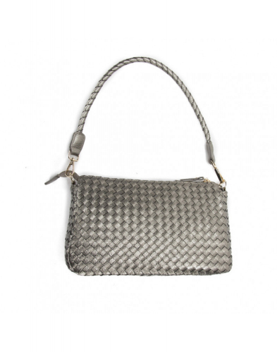 Маленькая серебряная женская сумочка с двумя карманами