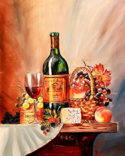 Картина по номерам 40х50 - Вино, сыр и фрукты