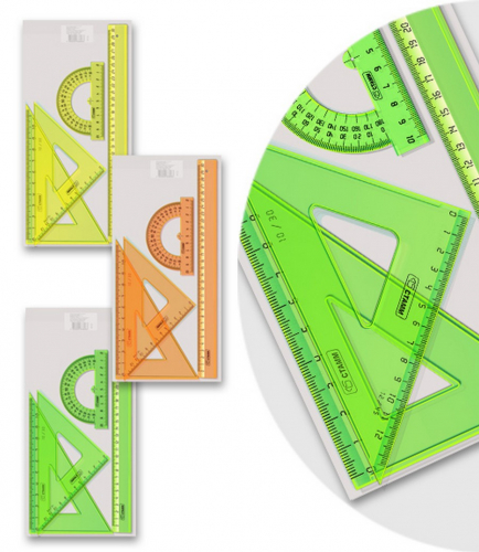 Набор чертежный большой Стамм, (треуг.2шт, линейка 30см, транспортир), 4цв. (НГ16)