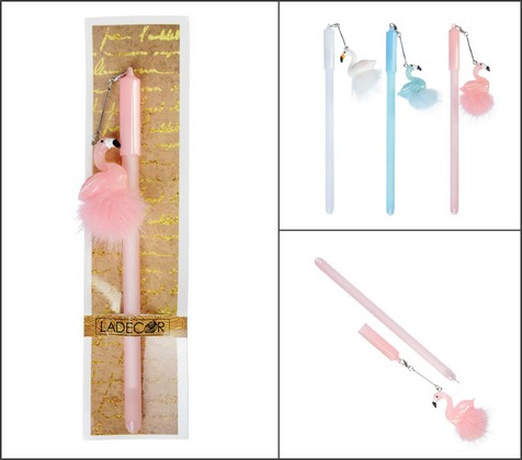 Ручка гелевая с подвеской Фламинго, пластик, 3 цвета 627-027