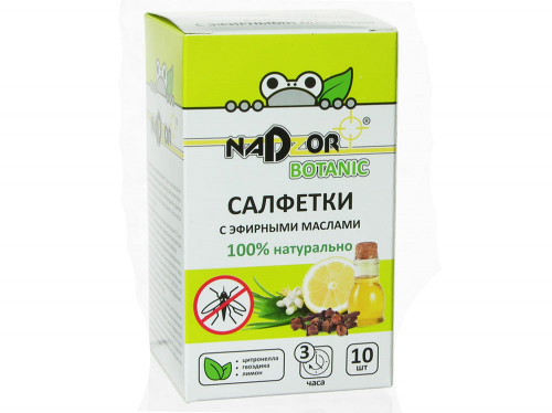 Салфетки влажные с эфирным маслом от комаров 10шт Nature Botanic Nadzor