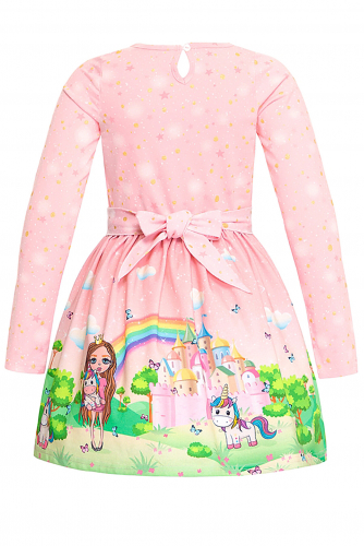Платье АПРЕЛЬ #288459Звездное небо на розовом с глиттером+единороги и принцесса
