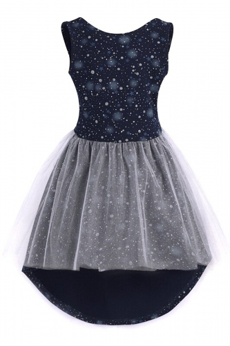 Платье АПРЕЛЬ #823762Звездное небо на темно-синем с глиттером+серебро