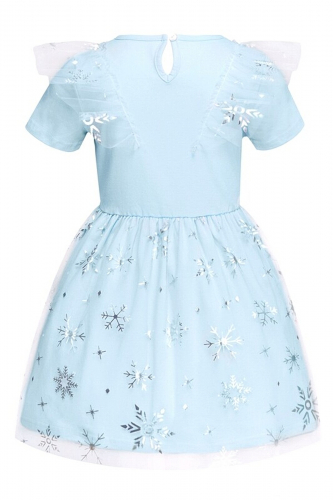 Платье АПРЕЛЬ #822591Светло-голубой109+снежинки серебряная фольга на белом