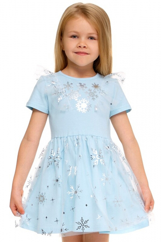 Платье АПРЕЛЬ #822591Светло-голубой109+снежинки серебряная фольга на белом