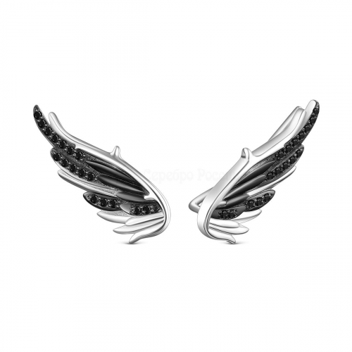 Серьги каффы из серебра с натуральной шпинелью родированные - Крылья