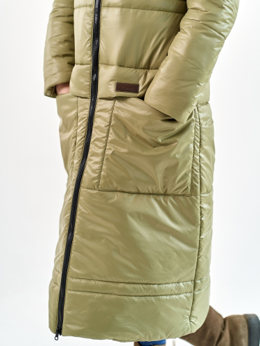 Женское пальто еврозима Макси оливка