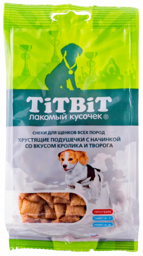 TiTBiT Хрустящие подушечки с начинкой со вкусом кролика и творога для щенков 95 г.