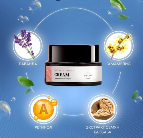 !!ОГОНЬ!! 1758рVILLAGE 11 FACTORY MIRACLE YOUTH CREAM  Антивозрастной крем для лица с ретинолом, пальмитиновой кислотой и скваленом 50мл