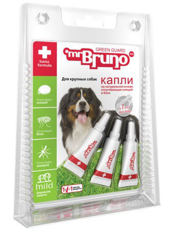 Mr. Bruno БиоКапли для ухода за шерстью животных и отпугивания насекомых для крупных собак более 30 кг, 3 шт по 4 мл