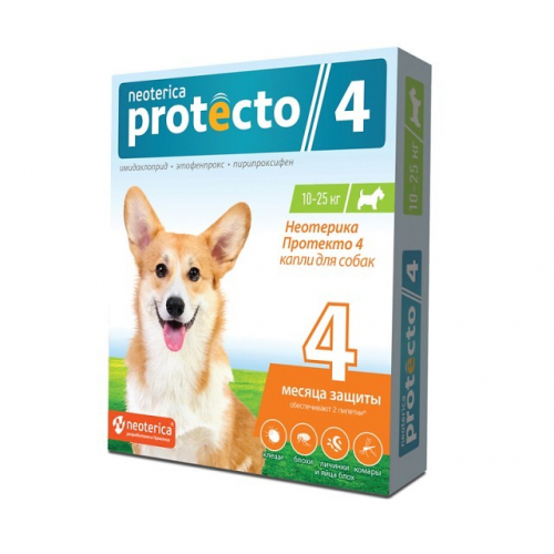 Protecto БиоКапли против блох и клещей для собак, от 10 до 25 кг