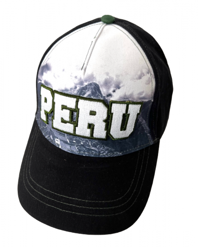 Черная летняя бейсболка Peru с принтом на тулье  №6071