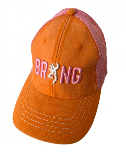 Оранжевая летняя бейсболка Browning с розовой сеткой и вышивкой  №6040