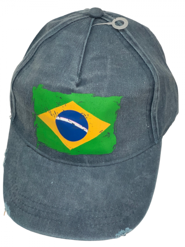 Бейсболка джинс с принтованным флагом Бразилии  №5899