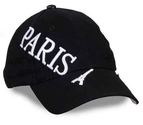 Модная чёрная бейсболка с объемной вышивкой PARIS – будет круто смотреться с любой одеждой из твоего гардероба №464 ОСТАТКИ СЛАДКИ!!!!