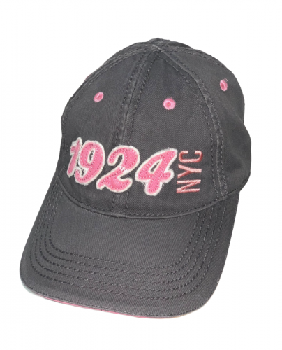 Темно-серая бейсболка с розовой вышивкой и люверсами  №6959