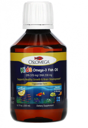 Oslomega, Норвежская серия, рыбий жир с омега-3 для детей, натуральный лимонный вкус, 200 мл (6,7 жидк. унции)