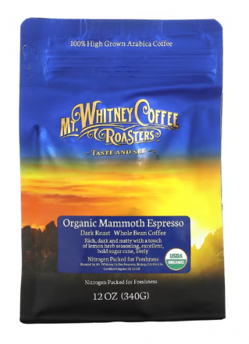 Mt. Whitney Coffee Roasters, органический кофе в зернах, вкус крепкого эспрессо, 340 г (12 унций)