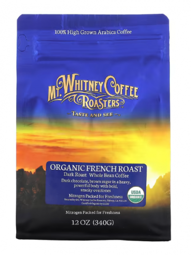 Mt. Whitney Coffee Roasters, органический кофе в зернах, французский рецепт, темная обжарка, 340 г (12 унций)