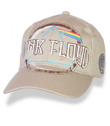 Стильная бежевая кепка-бейсболка с эмблемой Pink Floyd. Песня не может изменить мир, но от нее можно получить КАЙФ! №20035