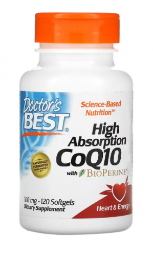 Doctor`s Best, коэнзим Q10 с высокой степенью всасывания с BioPerine, 100 мг, 120 капсул
