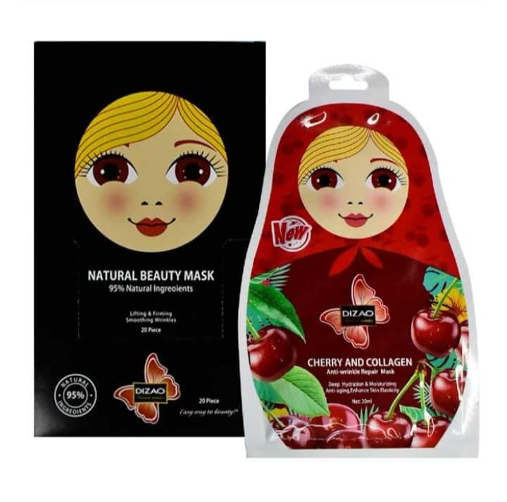 DANJIA Маска тканевая для лица CHERRY and COLLAGEN Глубокое Увлажнение, Против Морщин ВИШНЯ и Коллаген 30мл (DZ-165)