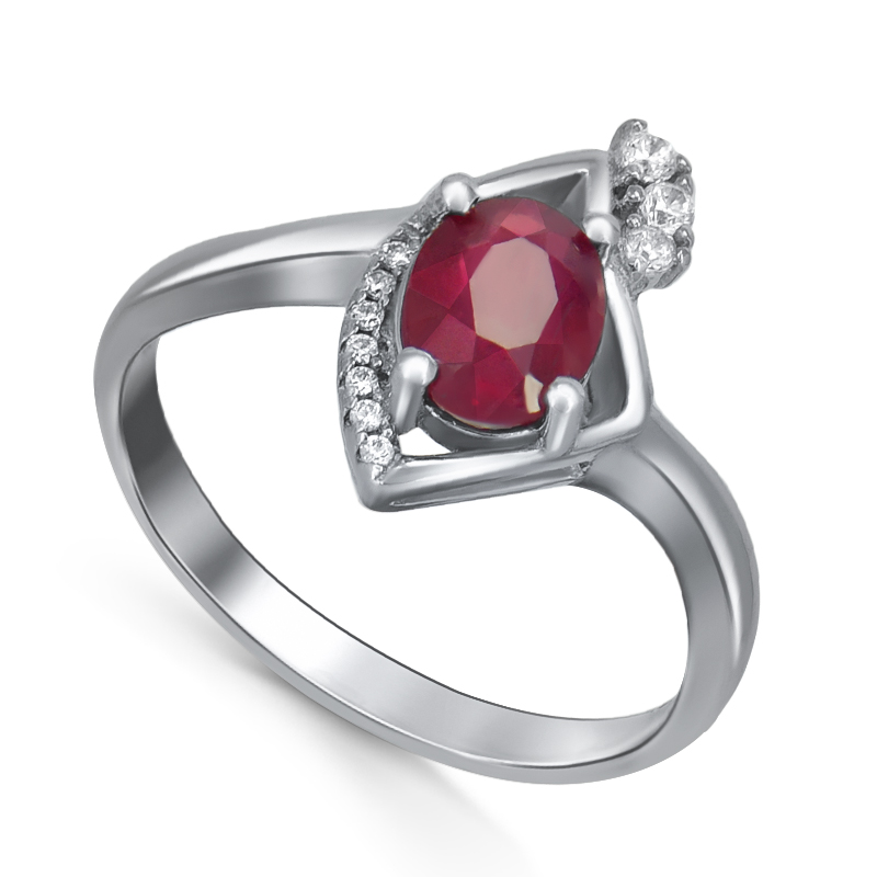 Серебряное кольцо с корундом (руб.) и куб.цирконием