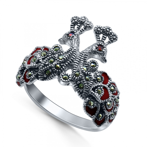 Серебряное кольцо с эмалью, марказитом и куб.цирконием