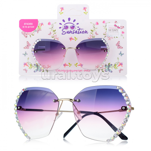 Солнцезащитные очки с декором из страз для подростков и взрослых, фантазийная форма, без оправы, цввет стекол 