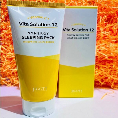 Маска для лица Jigott Vita Solution 12 Synergy Sleeping Pack ночная тонизирующая с витамином (Корея Оригинал) 180ml