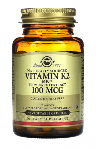Solgar, натуральный витамин K2, 100 мкг, 50 растительных капсул