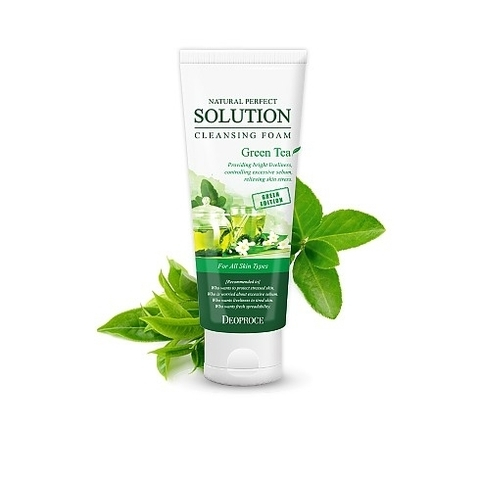 DEOPROCE NATURAL PERFECT SOLUTION CLEANSING FOAM GREEN EDITION GREENTEA Пенка для умывания с экстрактом зеленого чая 170г