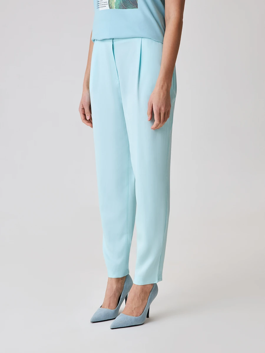 Ст.цена 1190р Брюки с защипами на высокой посадке Голубой 15.708.3123.035.1