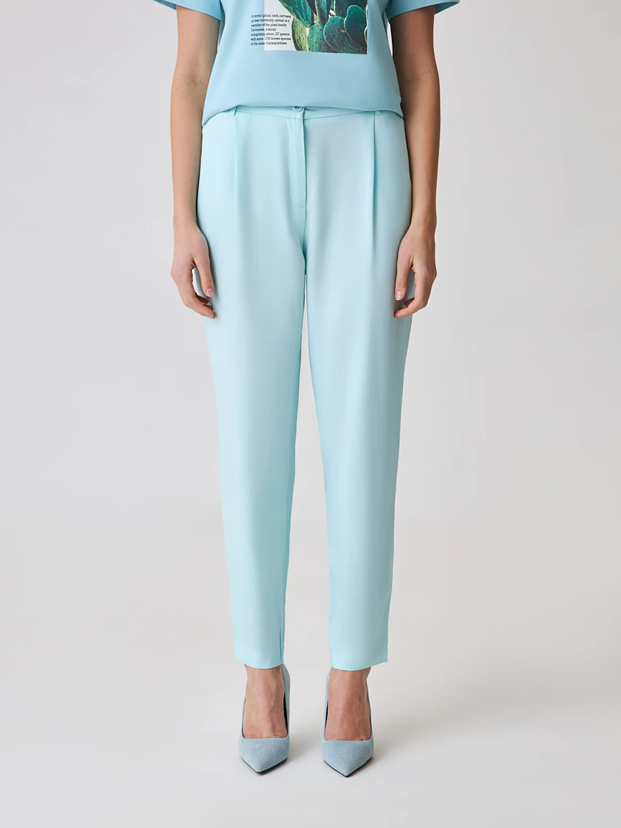 Ст.цена 1190р Брюки с защипами на высокой посадке Голубой 15.708.3123.035.1