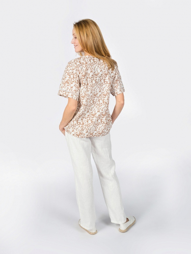 блузка 3421 белый/коричневый; зеленый