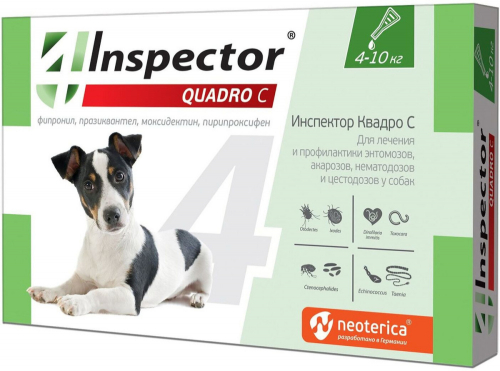 Inspector Quadro Капли от внешних и внутренних паразитов для собак 4-10 кг, 1 пипетка