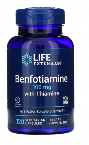 Life Extension, бенфотиамин с тиамином, 100 мг, 120 вегетарианских капсул