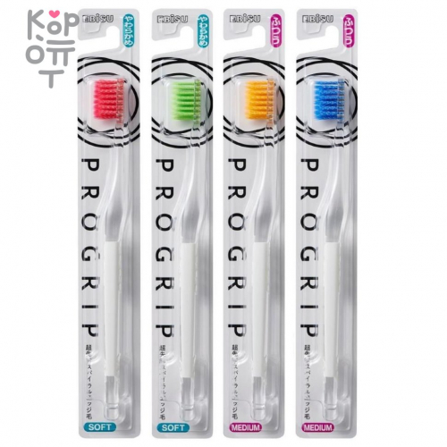 EBISU Компактная 4-х рядная зубная щётка с тонкими шестигранными спиральными щетинками и прорезиненной ручкой.